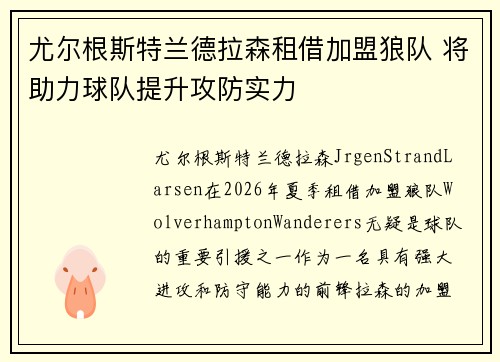 尤尔根斯特兰德拉森租借加盟狼队 将助力球队提升攻防实力